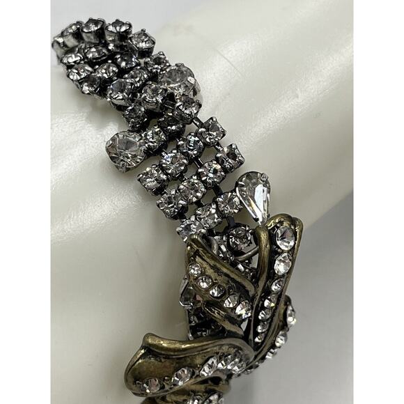 Lulu Frost J. Crew 2013 Vintage Silver Gold Tone Rhinestone Statement Bracelet - Picture 8 of 16